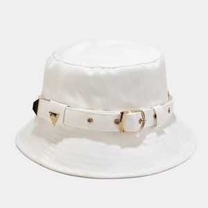 Bucket Hat Gold Buckle White Summer Beach Festival Cool Cotton Cover Vacation